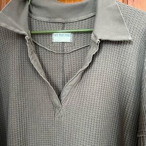 We The Free Khaki Waffle Knit Polo